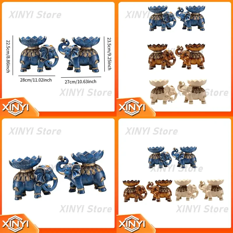 1 Pair Elephant Statues for Jewelry Trinket Dish Home Decor Tabletop Decoration Living Room Bedroom Office Desk Accessory