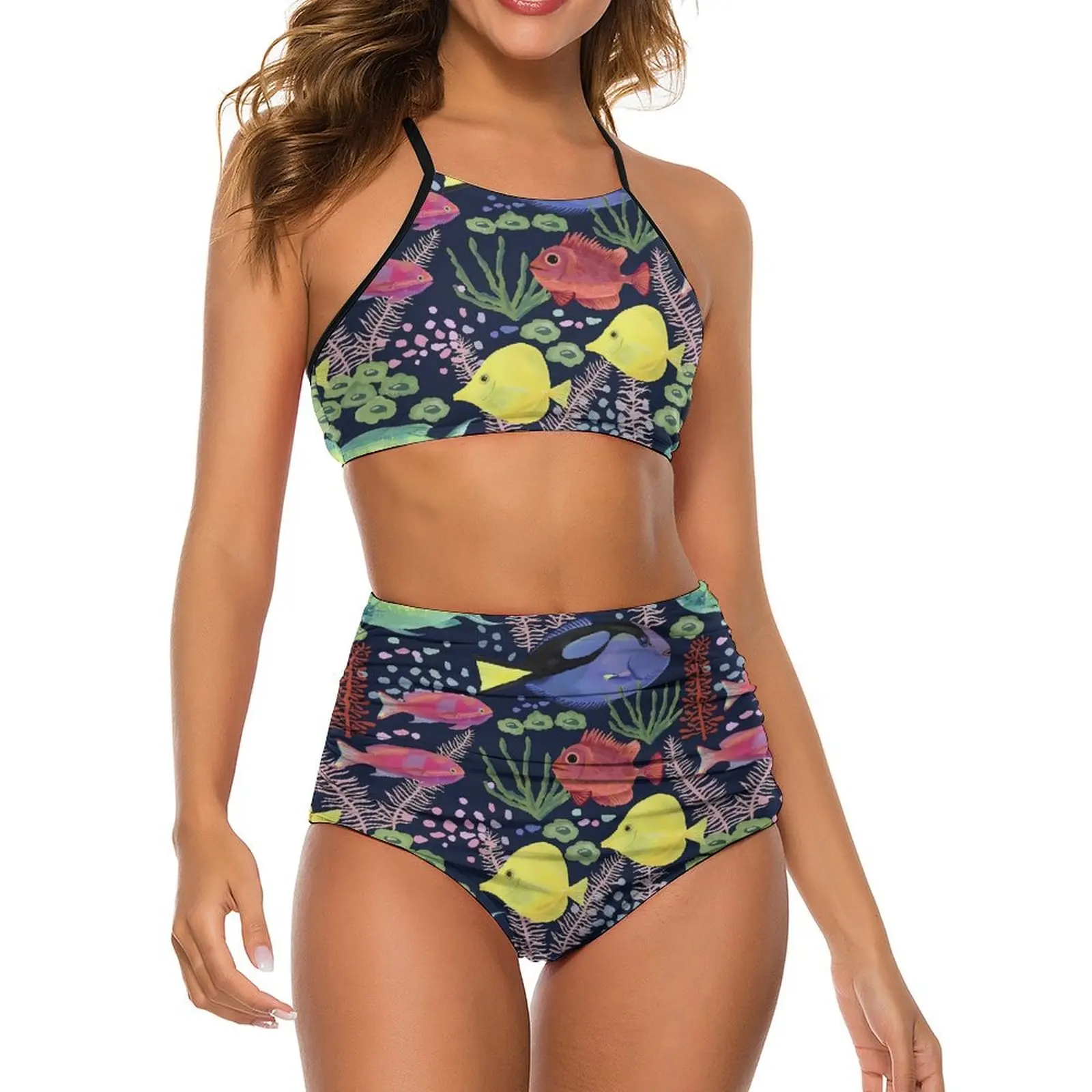 

Sexy Sea Fish Bikinis Set Colorful Ocean Trend Bikini Swimsuit High Waisted Swimwear Pool Oversized Bathing Suit