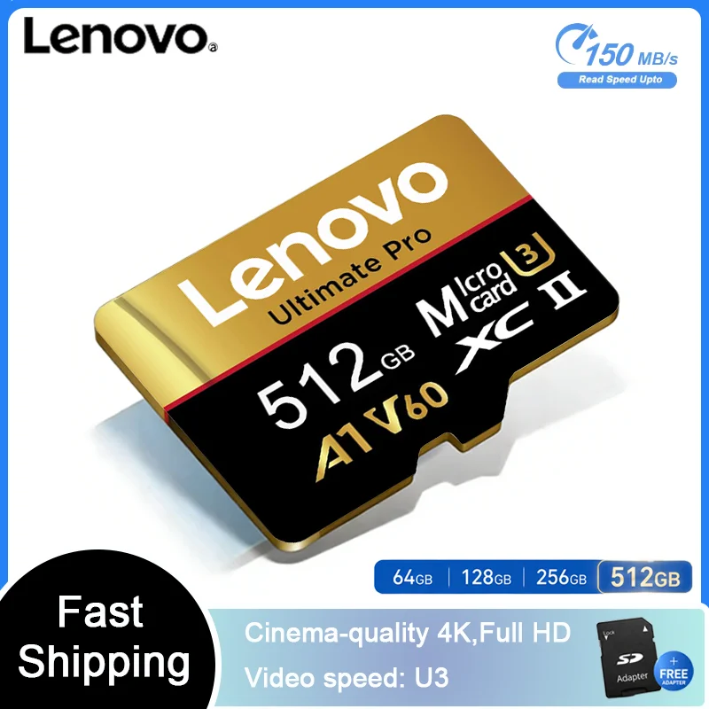 Lenovo High-Speed 512GB Extreme Micro SD Card 256GB 128GB 64GB Class 10 TF Flash Memory for Xiaomi Phone Camera Table
