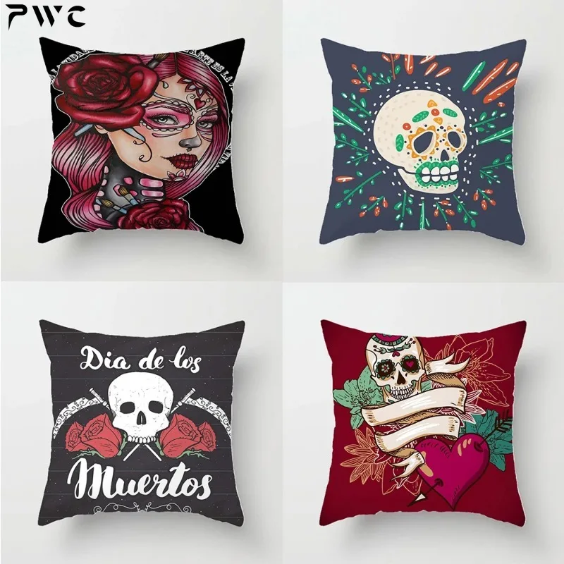 Throw Pillowcase Square Zipper  Scary Skull Women's  Printed Decorative