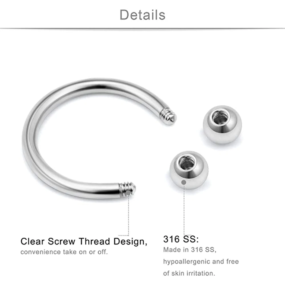 Septum Clear Bioflex Stainless Steel Horseshoe Nose Hoop Rings Eyebrow Lip Earring Tragus Barbells Piercing Retainer 6-12mm