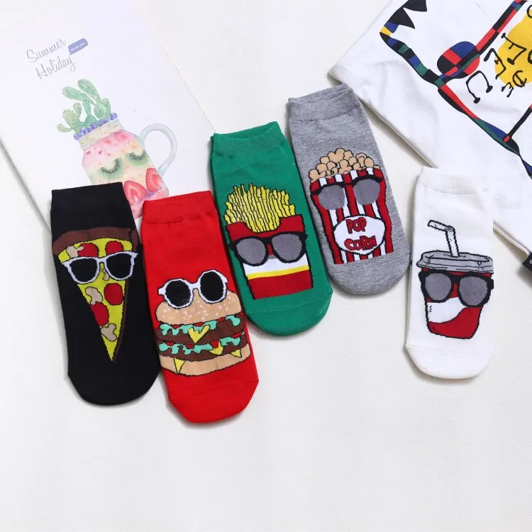 Women Socks Autumn Winter Happy Cute Socks Short Ankle Woman Harajuku Sox Food Hamburgers French Fries Donut Coke Funny Sock
