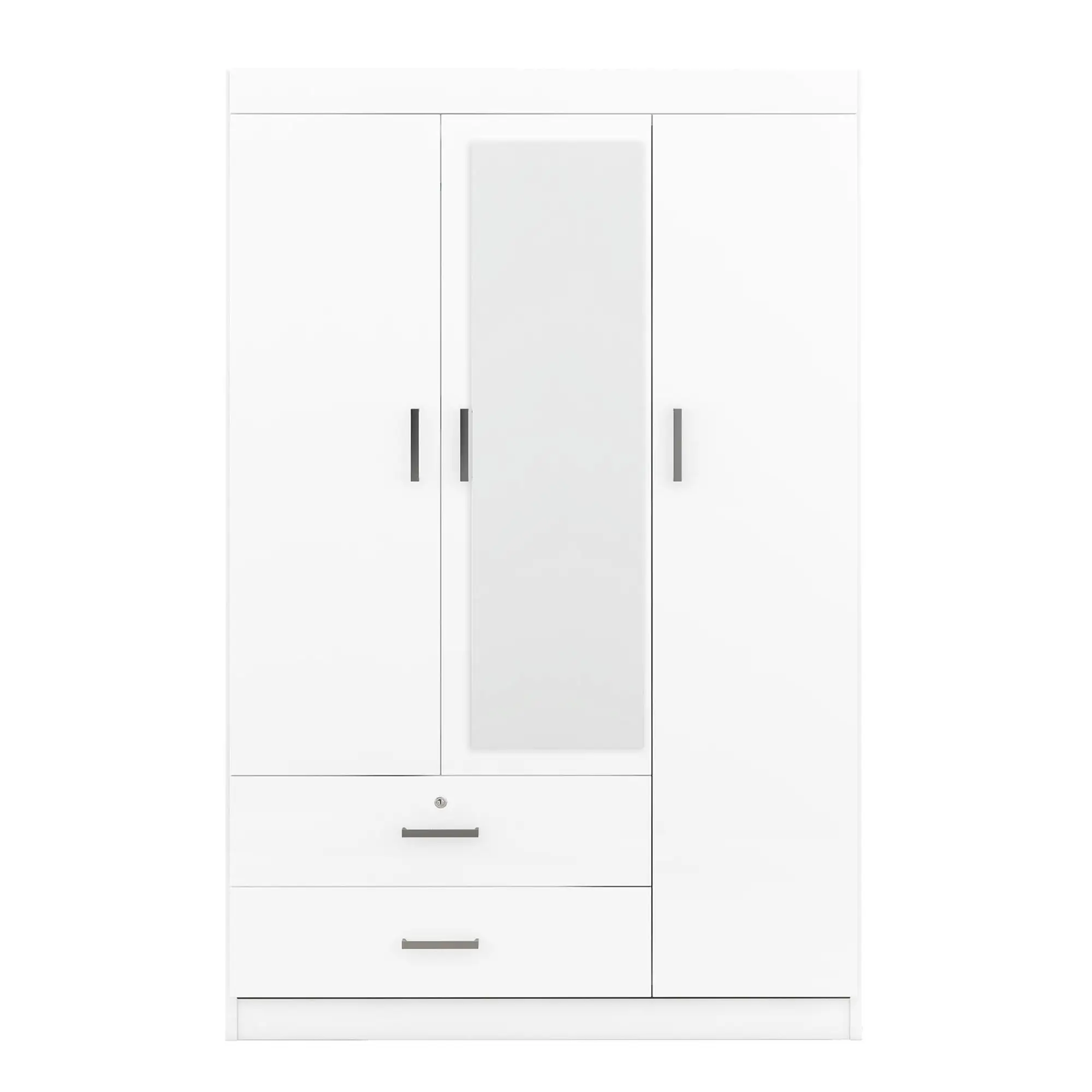 White 3-Door Mirror Wardrobe with Shelves - Stylish Storage Solution for Any Room