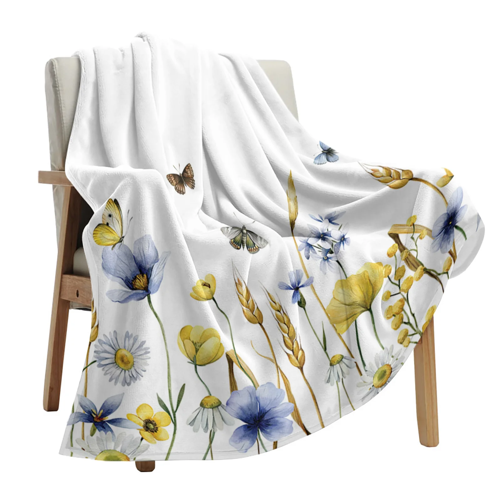 Flower Butterfly Wheat Ear Throws Blankets for Sofa Bed Winter Soft Plush Warm Sofa Throw Blanket Holiday Gifts