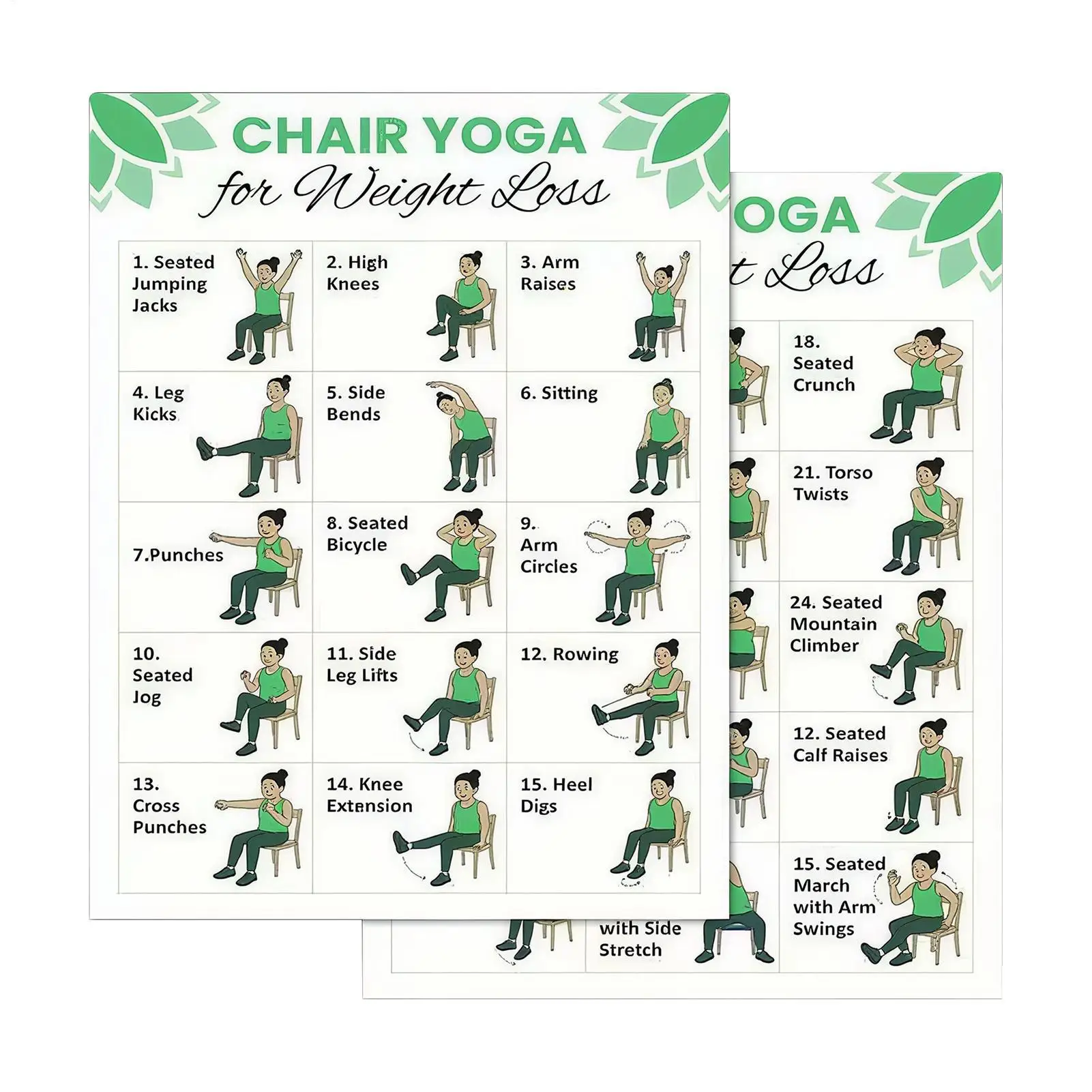 2pc Chair Yoga Chart 30 Day Workout Charts Chair Yoga Trainer Guide for Senior Beginner Mobility Balance Flexibility
