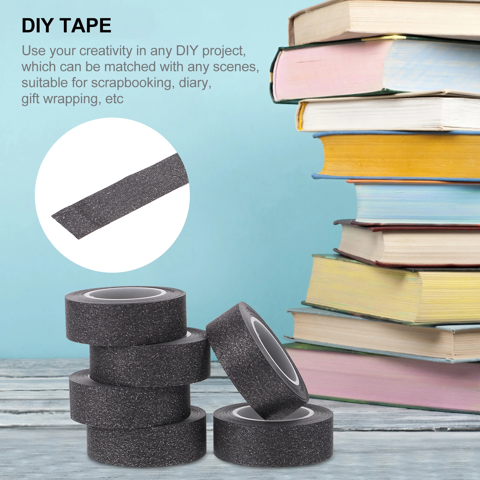 

6 Rolls Scrapbook Tape Decorative Craft Paper Washi for Scrapbooking Glitter Black