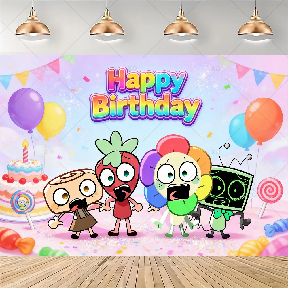 Cartoon Dandy Welt-Thema Geburtstagsparty Dekorations-Set mit Tassen, Tellern, Luftballons, Banner, Fotografie-Requisiten, Hintergrund und Kindergeschenken – Detail 6