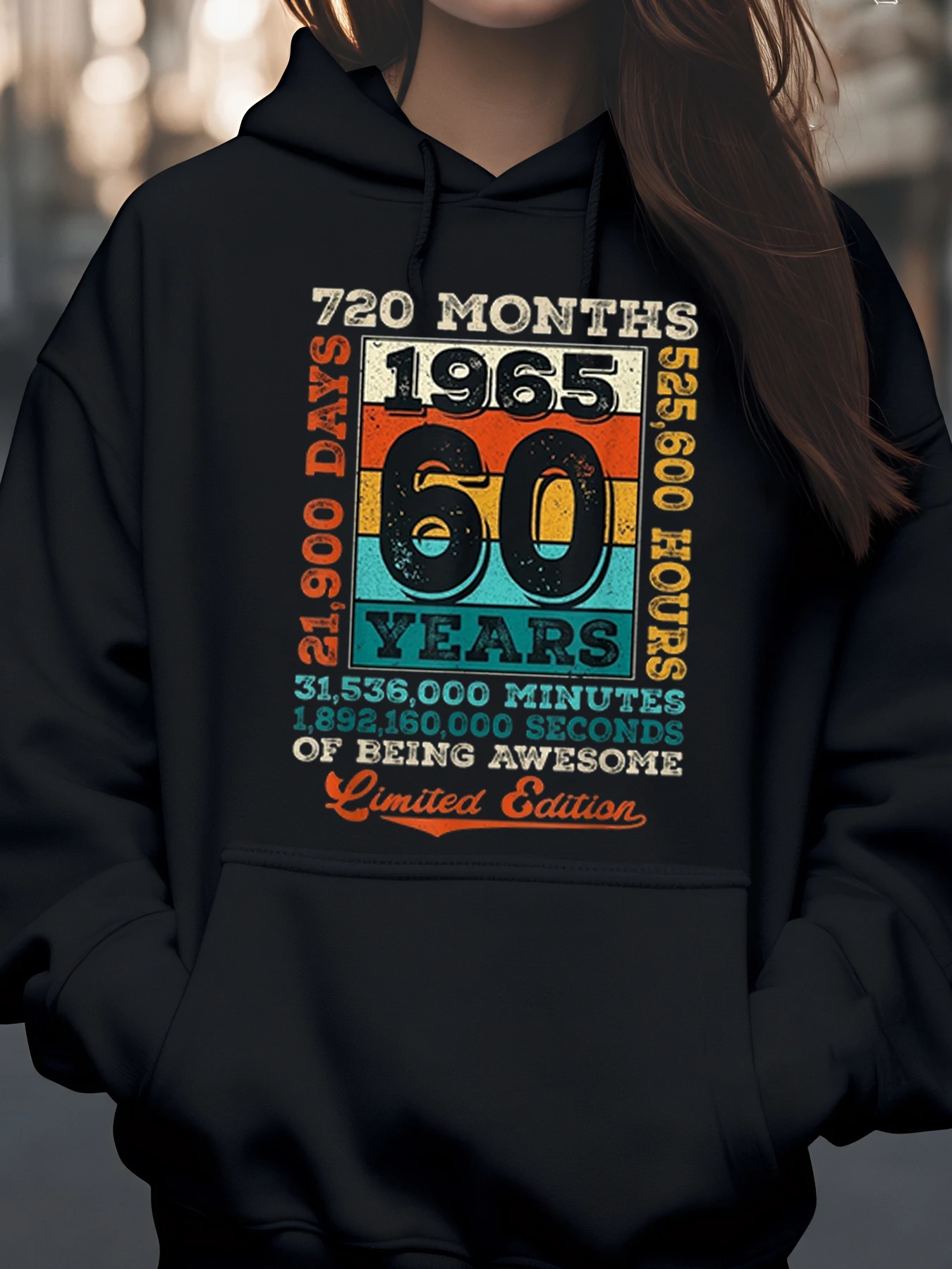 1965 60 سنة خمر طباعة هوديي هدية عيد ميلاد للنساء الرجال لباس غير رسمي احتفال معلم الذكرى #1