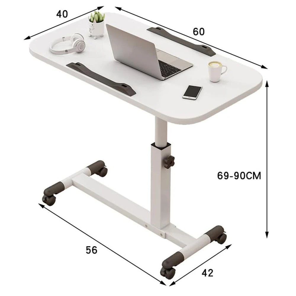 Foldable Standing Desk with Wheels 27.2-35.4" Height Adjustable Mobile Overbed Tables Metal Frame Portable Laptop Desk Bedroom