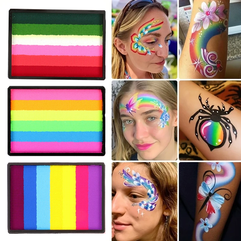바디 페인트 크림, 50g, 6색 레인보우 스트라이프, 워셔블 페이스 페인트 팔레트, 생동감 넘치는 예술적 효과를 위한 혼합 컬러 시스템