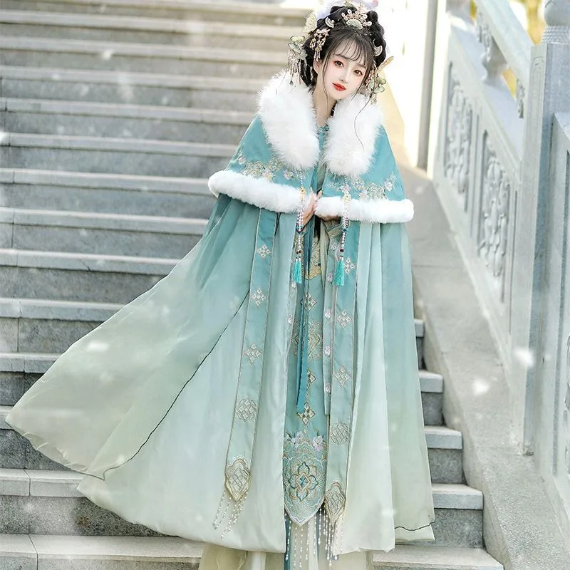 

Jin-style Cross-collared Waist-length Skirt Fairy-like Cape Fleece Warm Cloak Fashion Comfort Warm Outcoat Original Hanfu Women