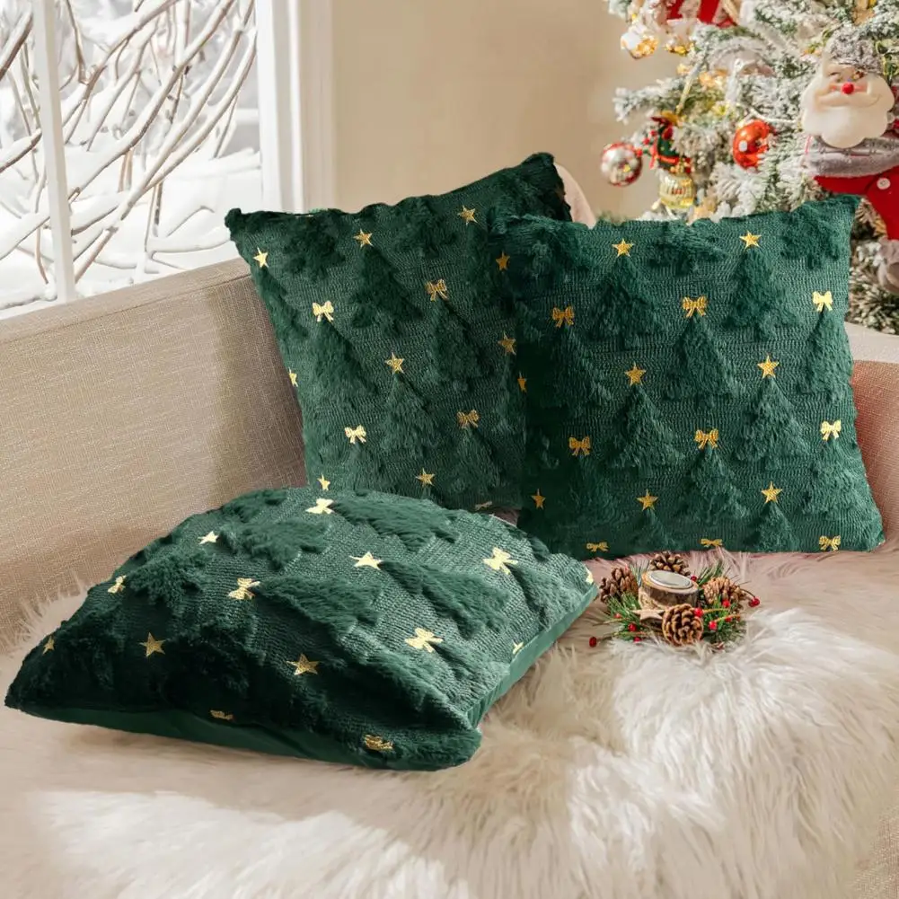 Christmas Plush Pillow Cover 18x18 Inch Sofa Couch Decorative Throw Pillow Cover Winter Pillow Case for Living Room Home Decor