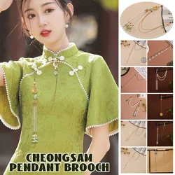 Women Chinese Style Cheongsam Qipao Pressed Lapel Temperament Antique Brooch Collar Pins Hanfu Hanging Tassel Pendant
