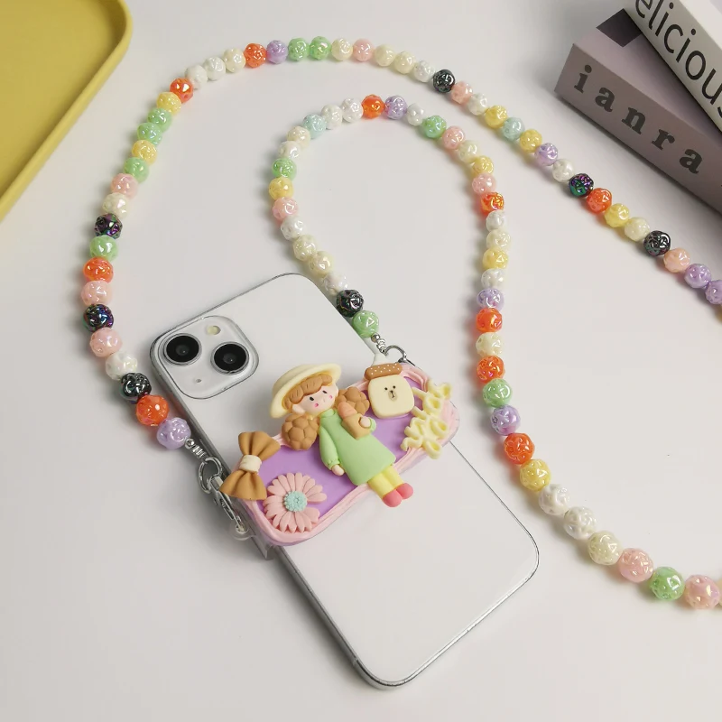 

Mobile Phone Hanging Rope Long Crossbody Universal Lanyard Colorful Round Bead Hanging Chain Case Hanging Rope Anti Loss Lanyard