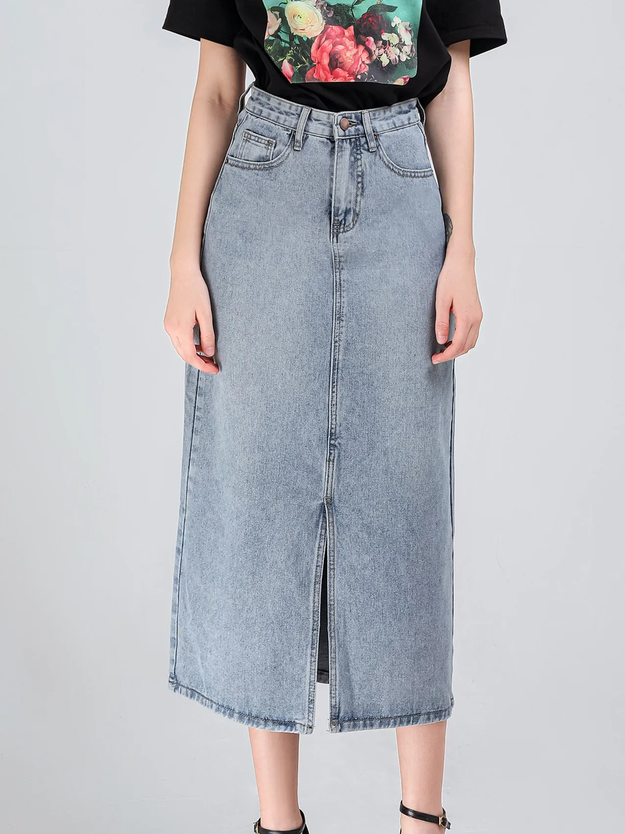 ZHISILAO New Long A-line Denim Skirt Women Vintage Split Blue High Waist A-line Jeans Skirt Summer 2022