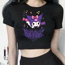 Kawaii Kuromi Crop Top Cartoon T Shirt Cropped Sanrio Kuromi Women Manga T-shirt Graphic Tshirt Streetwear Top Tees Female