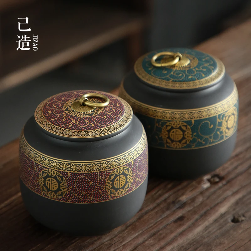 

Retro Tea Pot Ceramic Sealed Pot with Lid Household Storage Pot Pu'er Tea Pot Tea Bag Storage Box Tea Container Tea Set Supplies