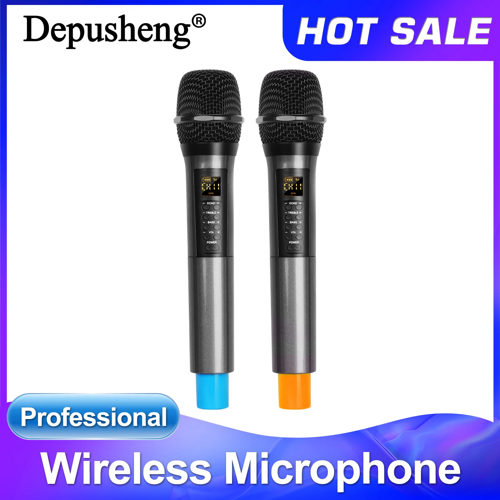 

Беспроводной микрофон Depusheng DX6 UHF, двухканальная система, два ручных микрофона с эхо, высокие басы, Bluetooth для всей семьи, для улицы
