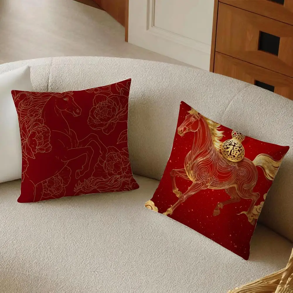 Vivid Red Vigorous Bold Tension Red Horse Cushion Cover Sofa Home Decor Living Room Accessory Holiday House Cushion Shell
