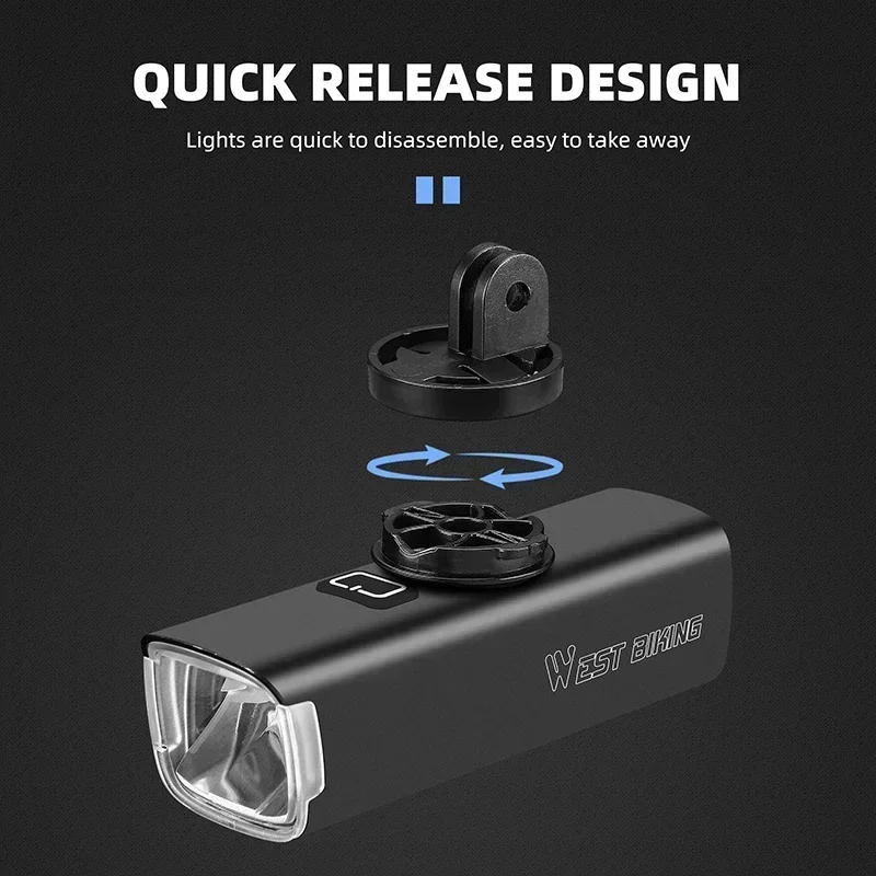 WEST BIKING 1000 Lumens Bicycle Front Light IP65 Waterproof Aluminum Alloy Headlights Type-C Charging Automatic Start And Stop