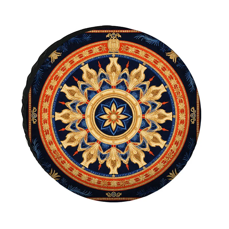Fit Luxury Baroque Mandala Wheel Cover - Navy Blue/Golden/Red Royal Tapestry Car Wheel Protector, UV-Resistant Polyester Fiber A
