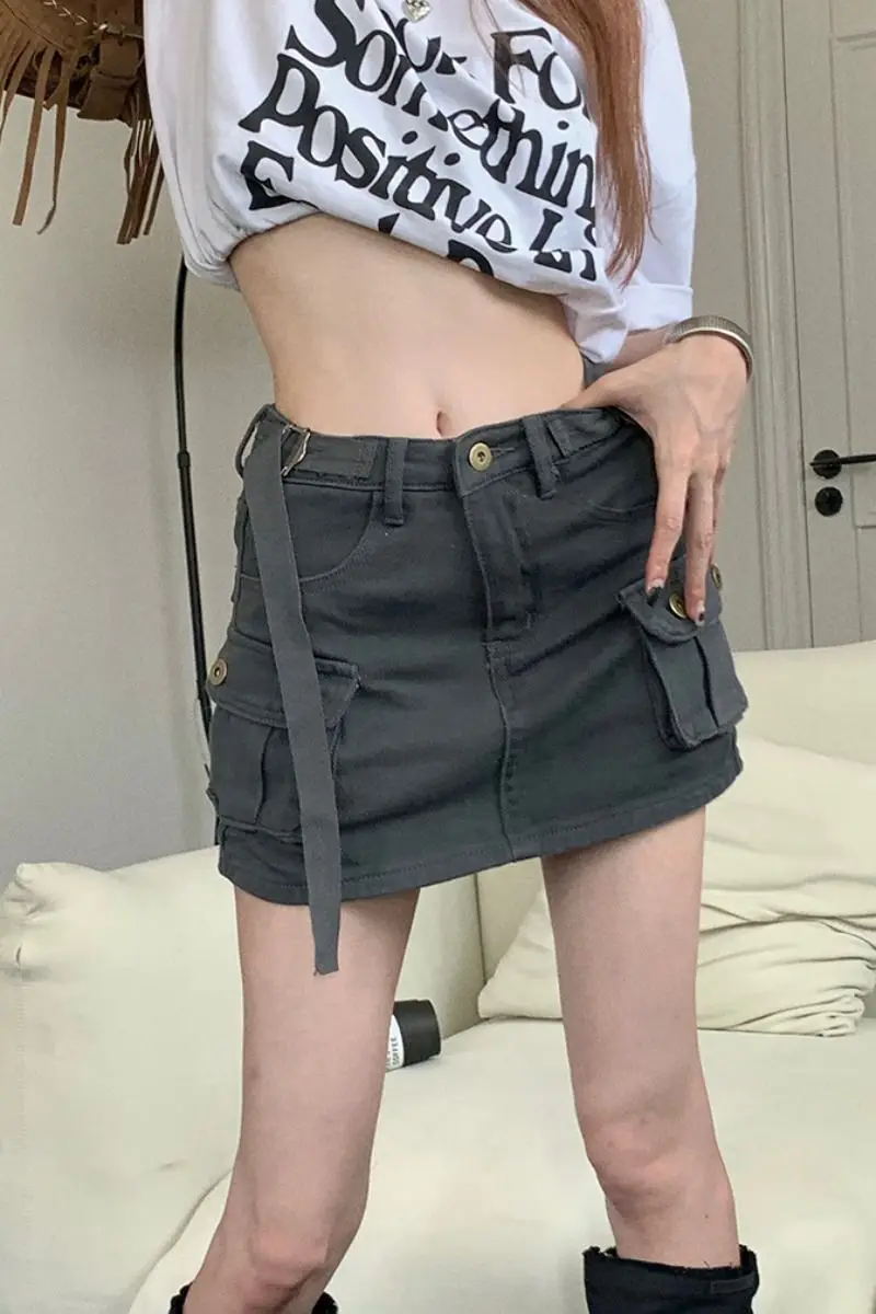 

2025 Summer American Hot Girl High Waist Denim Cargo Skirt for Women Versatile Design Anti-Exposure Trendy Mini Skirt Fashion