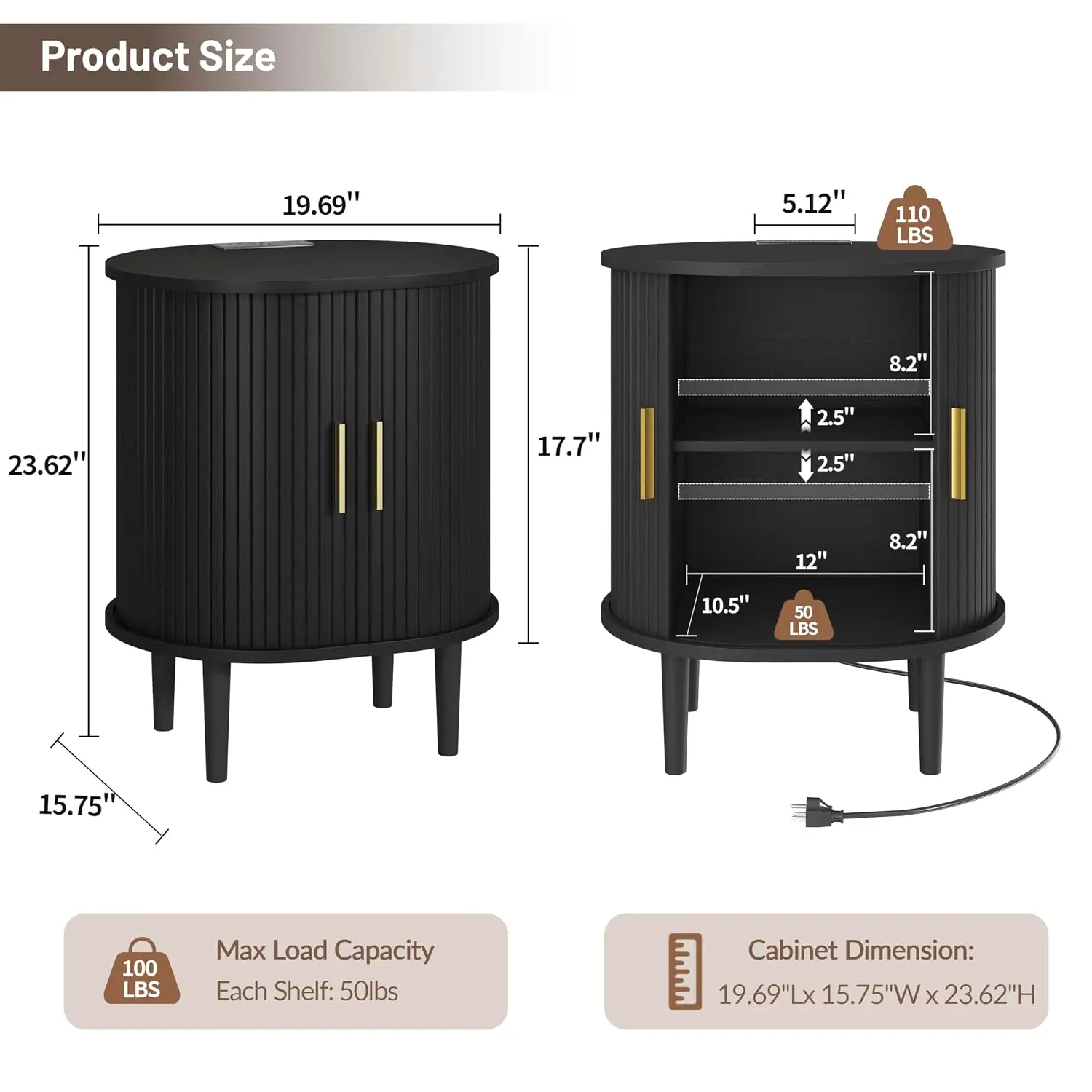 Mid Century Modern Nightstand with Charging Station
