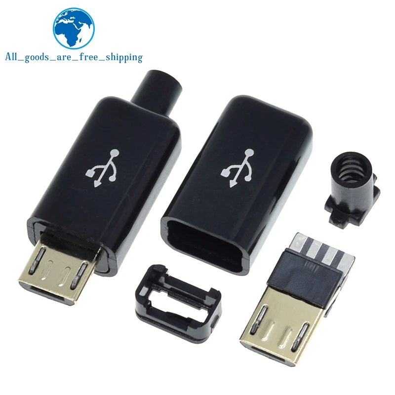 Pengisi Daya Konektor USB Mikro 5Pin, 10 Buah Soket Pengisian Daya Ekor USB 5P Tipe Las 4 In 1 Putih Hitam