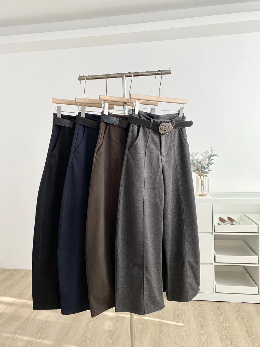 

Шикарные модные широкие брюки в стиле ретро с высокой талией, свободного кроя, шерстяные, женские, осенне-зимние, новый стиль, в корейском стиле, повседневные брюки