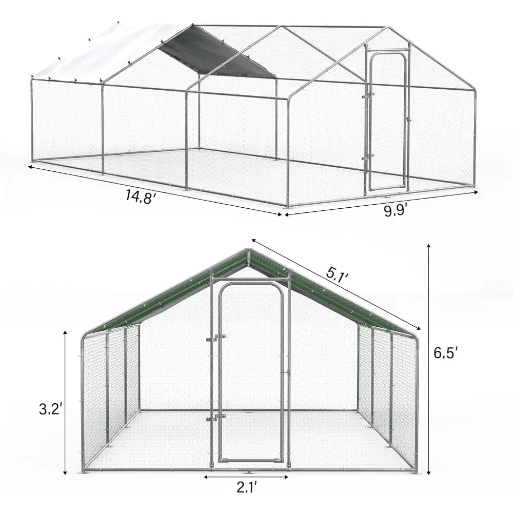 Chicken Coop Large Metal Chicken Run  Cage/Pen Walk-in Chicken Runs for Yard Poultry Cage with Waterproof and Anti-UV Cover