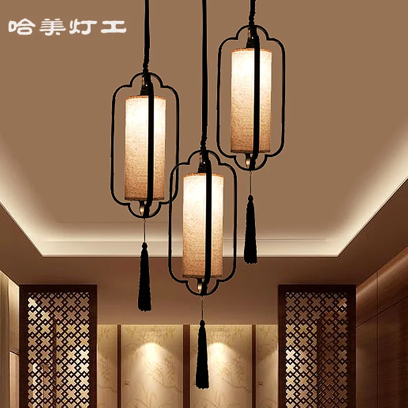 

Chinese style modern new Chinese style wrought iron fabric chandelier corridor aisle tea house staircase bar balcony lamp