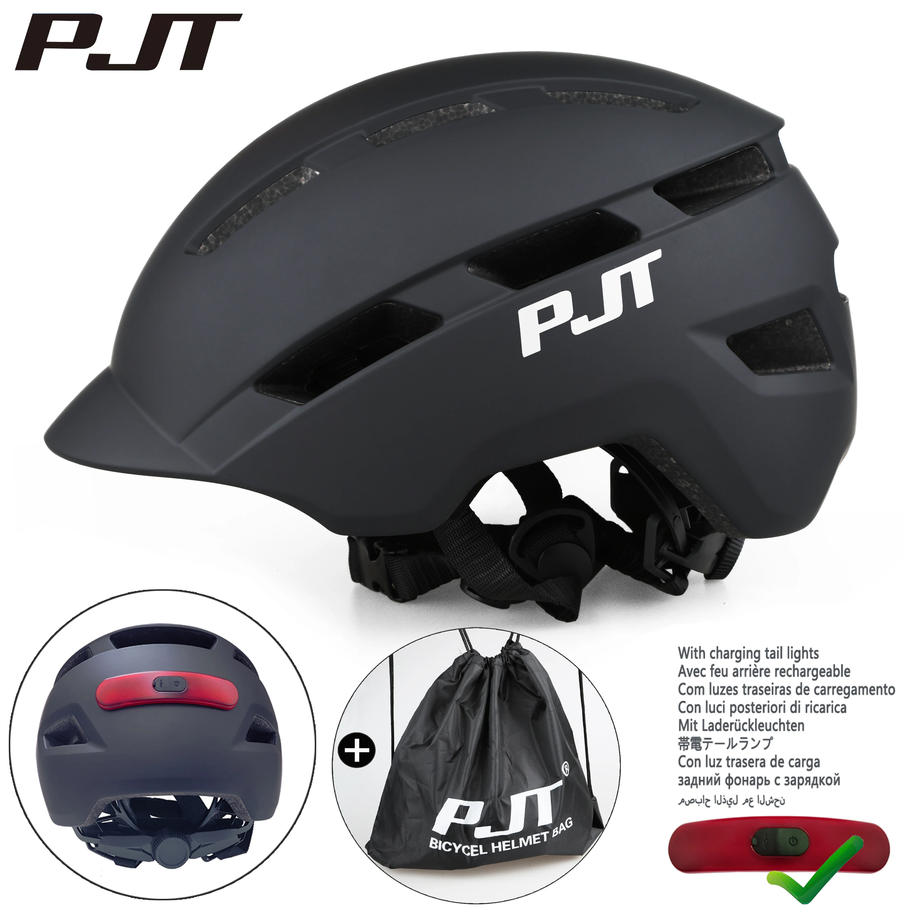 PJT Outdoor Sports Cycling Safety Helmet Bike Scooter Mountain Road Bike Helmet Tail Lights/Package for Men Women Bicycle Helmet