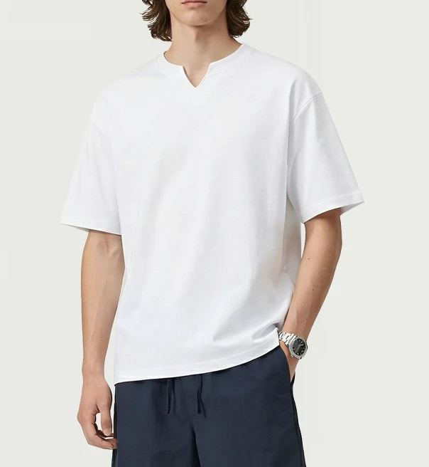 Summer V-neck T-shirt Men's Loose and Simple Solid Color Hong Kong Style Half-sleeved