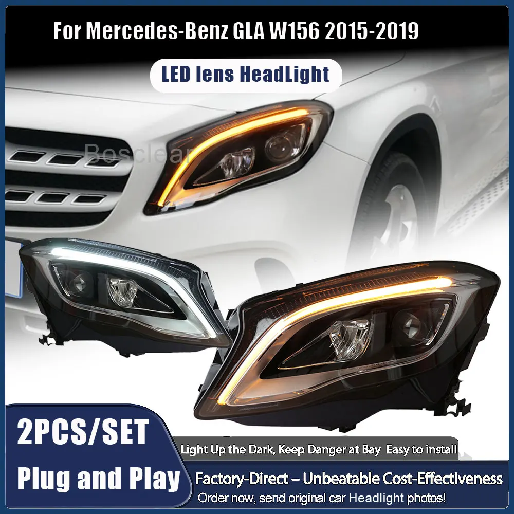 

Фары в сборе для Mercedes Benz GLA200/X156/GLA180 2015-2019, передний проектор с динамическим сигналом, светодиодные фары DRL, аксессуары
