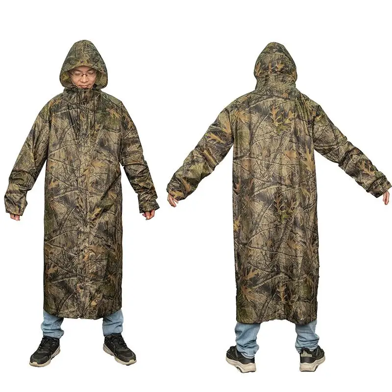 Camouflage Rain Coat Adult Long Windproof and Waterproof One piece Rainwear with Hooded Outdoor Cycling Fishing Hiking Raincoat