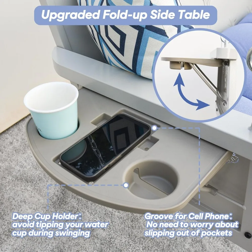 3-Seat Metal Porch Swing, 900 LBS Heavy Duty Hanging Bench, with Upgraded Tray & Cushions Rust-Resistant Finish Swing Chair