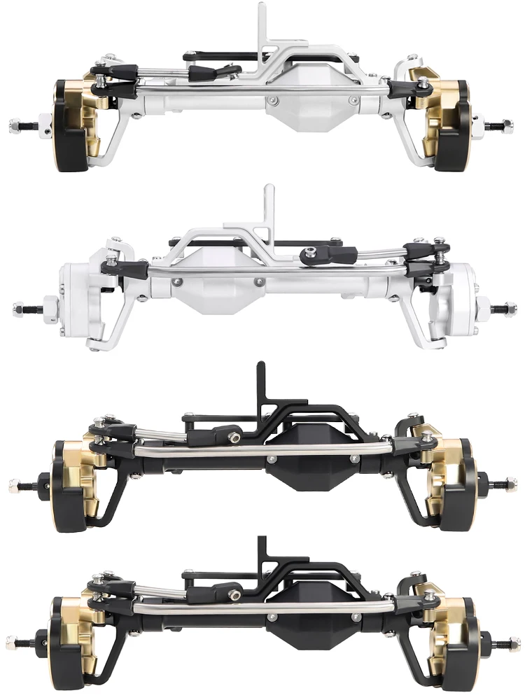 LCG Schwerlast-Aluminium Vorder- und Hinterportalachsen-Set + Messinggelenke 50 °   4WS für 1/10 RC Crawler Axial Capra 1.9 Chassis