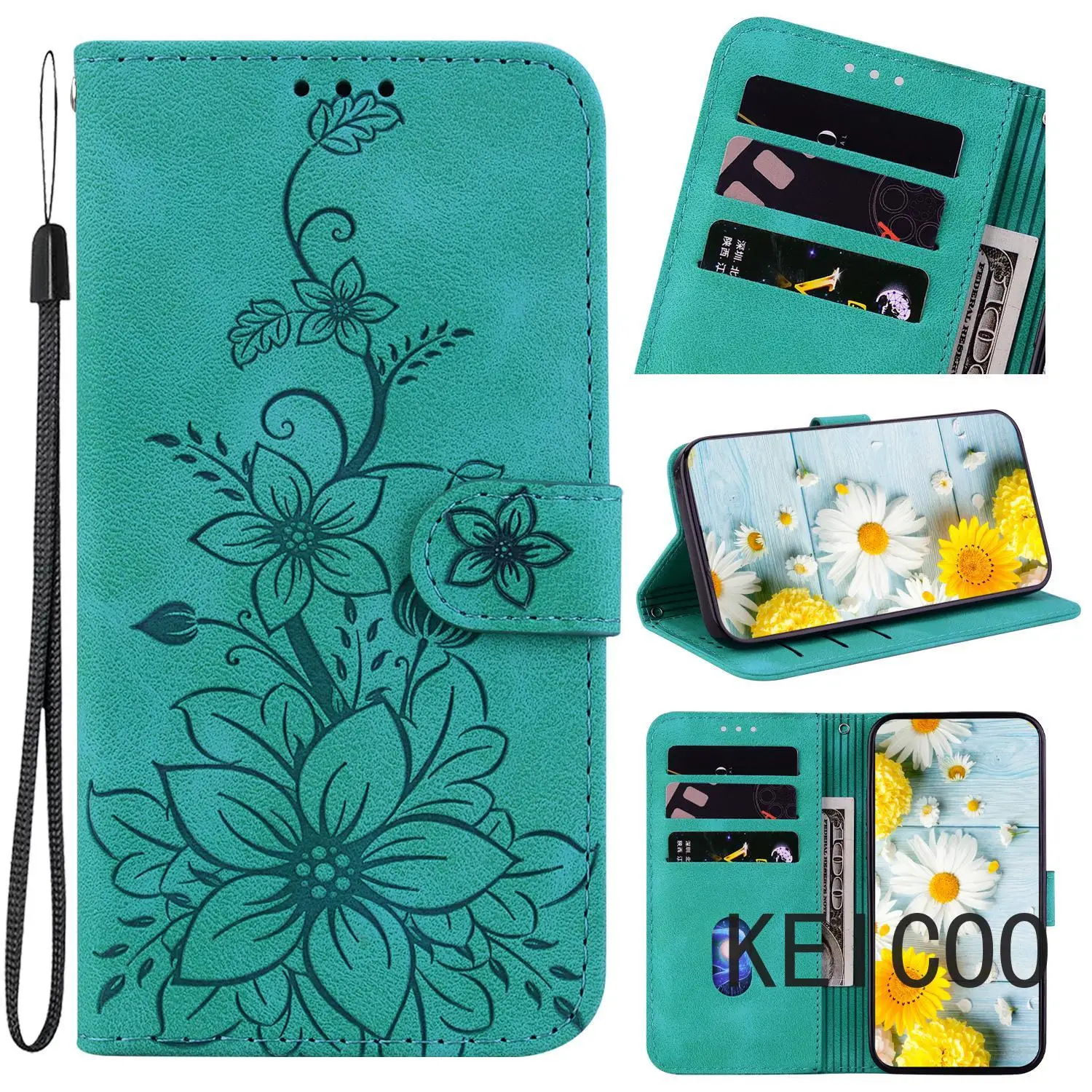 Solid Color Lily Printed Flip Cover Stand Holder Phone Case for Infinix Smart 5 6 7 8 9 HD Pro Plus Anti-fall Card Slots Shell