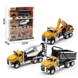 3 Pack of Diecast Engineering Construction Vehicles Dump Digger Mixer Truck 1/50 Scale Metal Model Cars Pull Back Car Toys