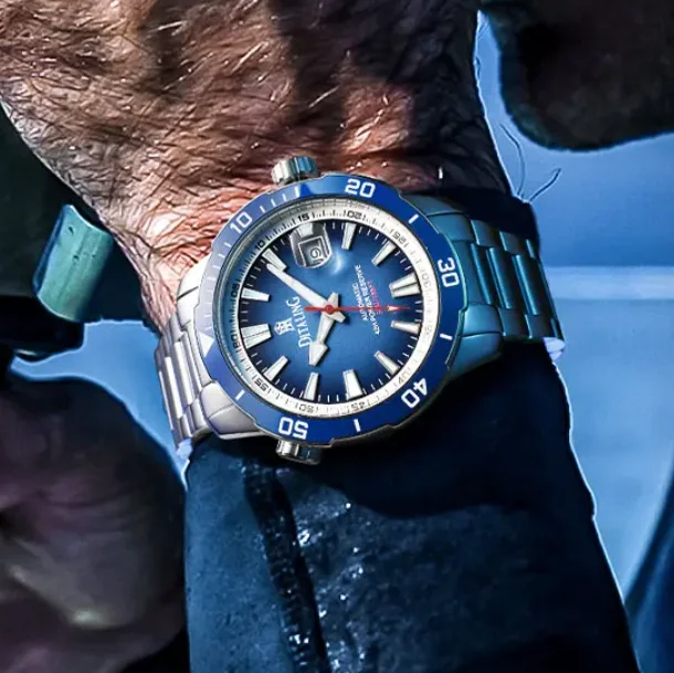 

DITALING Men Automatic Watch 42mm Diver Mechanical Wristwatch 50m Waterproof Luminous Exhaust Valve Sapphire Date With Magnifier