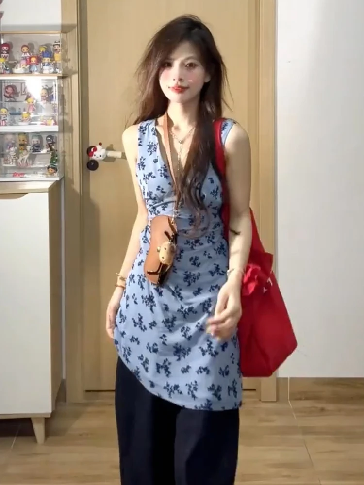 V-Ne Stampa floreale Svel Vest Dr Donna Estate Nuovo Sle Beach Vacanza Vita-Acco gonna ort A-Line Dr