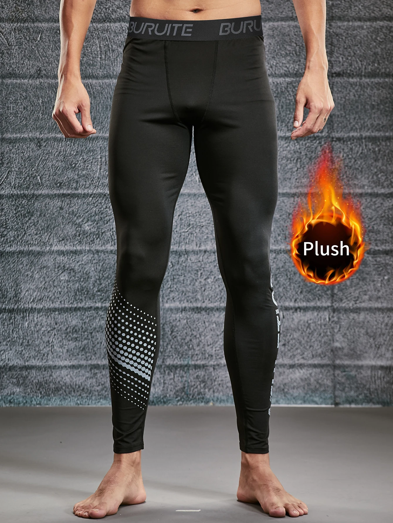 Warm tight leggings men\'s autumn and winter plush running sports suit high stretch compression fitness training autumn trousers