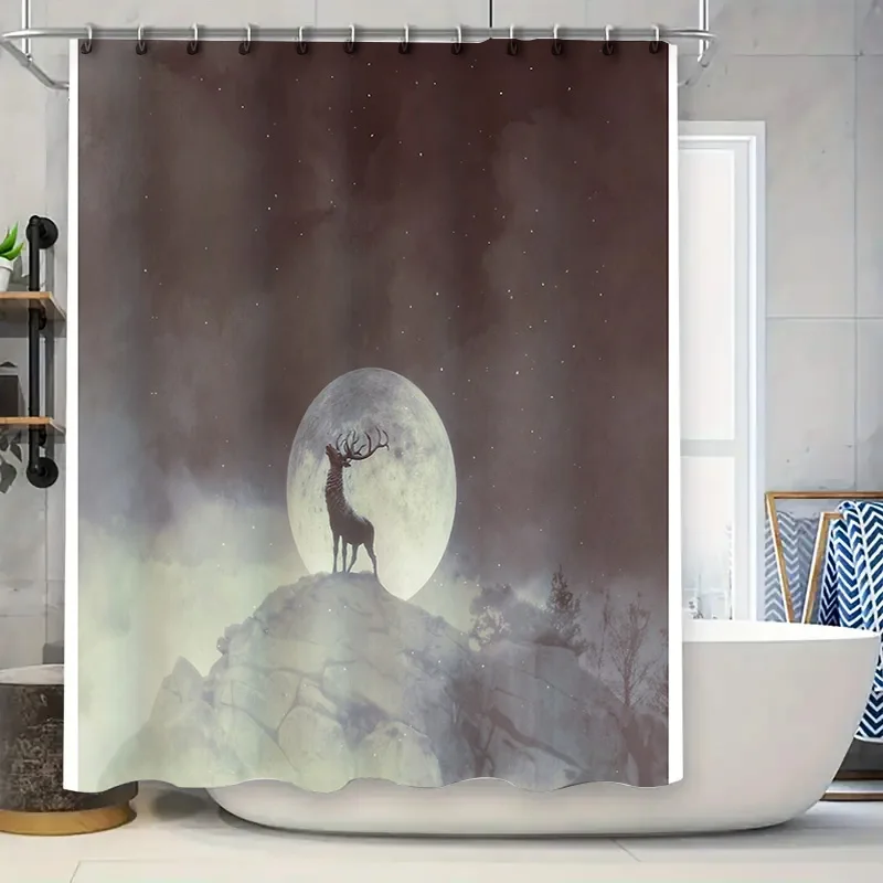 

Deer Forest Backdrop Shower Curtain Moonlit Stag Nature Landscape Bathroom Decor Vintage Rustic Home Decor Woodland Animal Showe