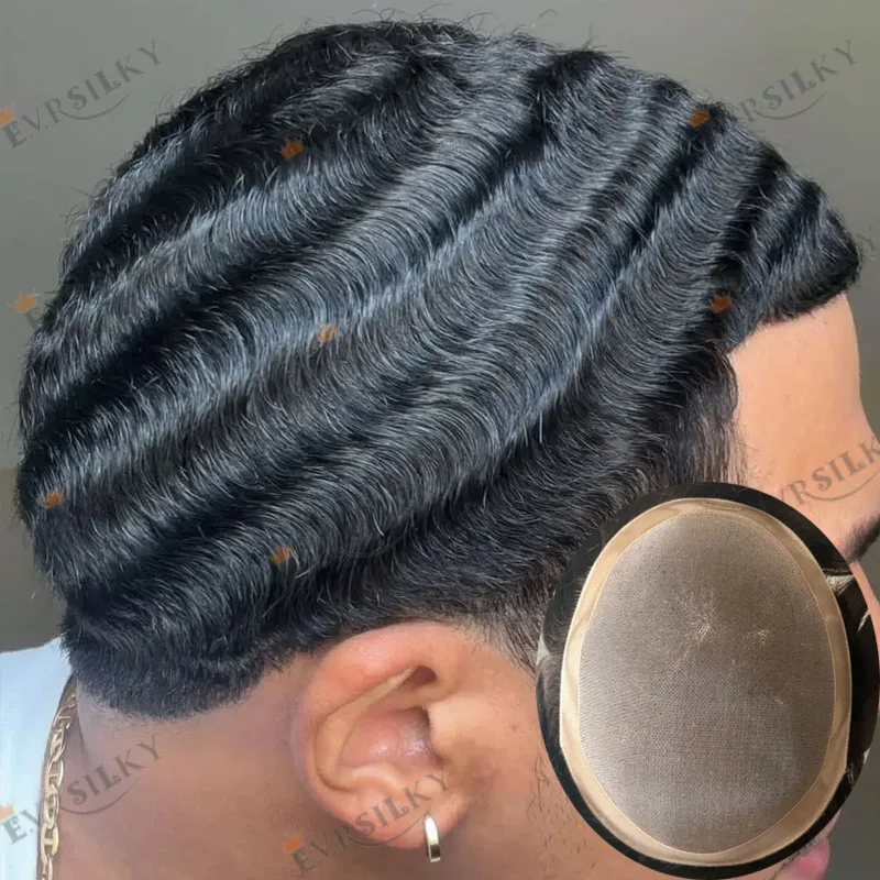

10mm/15mm/12mm Deep Wave Afro Black Man Human Hair Prosthesis System Super Durable Fine Mono Base Natural Hairline Male Wigs