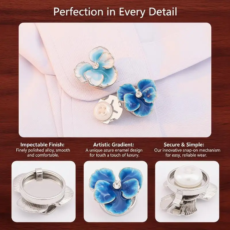 Button Cover 2PC Elegant Enamel Flower Cufflinks For Women Shirt Button Covers Wedding Party Accessories Fashion Jewelry Gifts