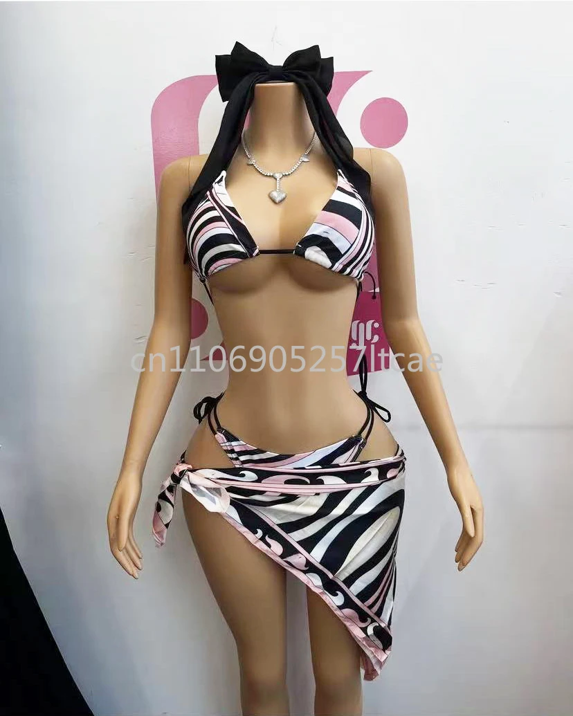 

Luxury Brand Women's Pink Scarf Bikini Sets Letter Signature Logo Designer Brand Lady Scarf Swimsuits