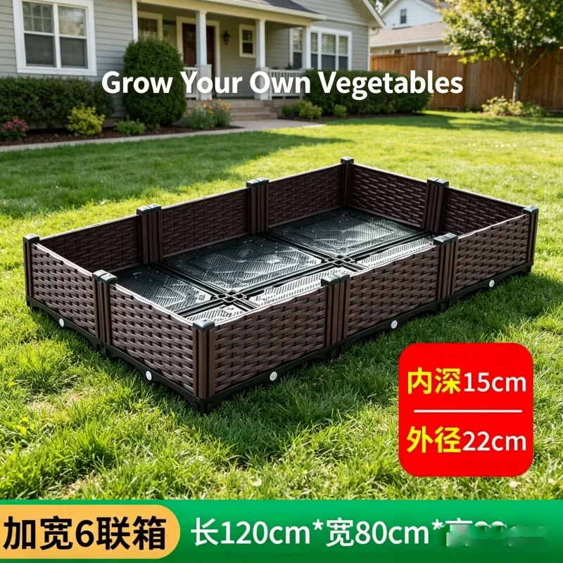 

6 Large Raised Garden Bed Kit 120x80x22cm Wider Plastic Planter Box Set for Vegetables Flowers Herbs - Outdoor Balcony Patio Pl