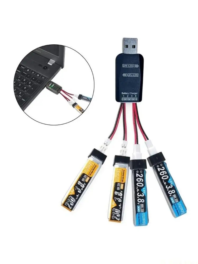 

E56B 4CH USB Battery Charging Adapter Support 1S LiHv 3.7V Battery For Remote Helicopter Airplanes Toy