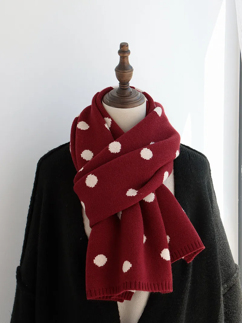 Sciarpa lavorata a maglia a pois double face Thiened Calda lana Ne Warmer per donne Studenti Inverno Faion Coreano Sle Long Re...