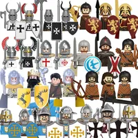 Medieval MOC Anime Figure Building Blocks Burton Elite Soldiers Heavy Armor Crusaders Temple Hospital Knights Boy Toy Gifts K008